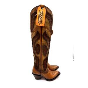 Corral A4701 Brown Embroidered Medallion Tall Western Boots Snip Toe Womens 9 NI